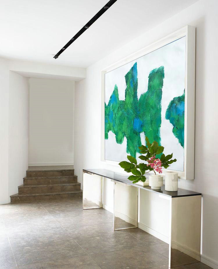 Large Abstract Painting Canvas Art,Horizontal Abstract Landscape Art,Hand Painted Original Art,White,Green,Blue.etc